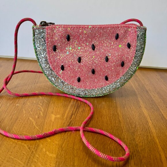 CREWCUTS Glitter Watermelon Crossbody Bag Girls Pink & Green Fruit Sparkle Purse - Picture 9 of 9
